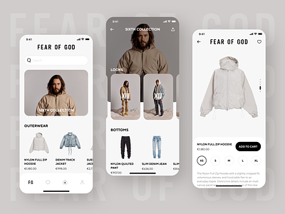 Fear Of God Fashion Store App Concept clothes collection concept design fashion store app fear of god fog ios app iphone x iphone xs xr mobile product design purchase shop store ui ux wear