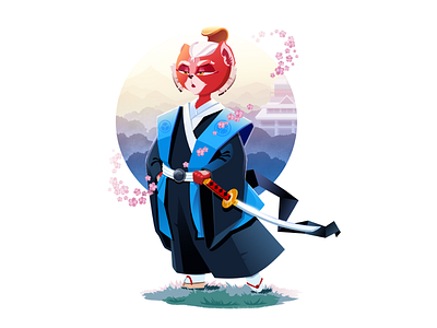 Samurai Cat Illustration