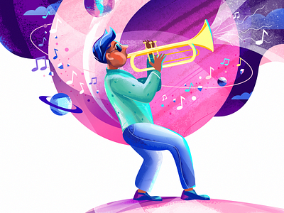 Happy International Music Day! 2d art character design character illustration flat flat illustration happy music day illustration international music musician song space trumpet vector world