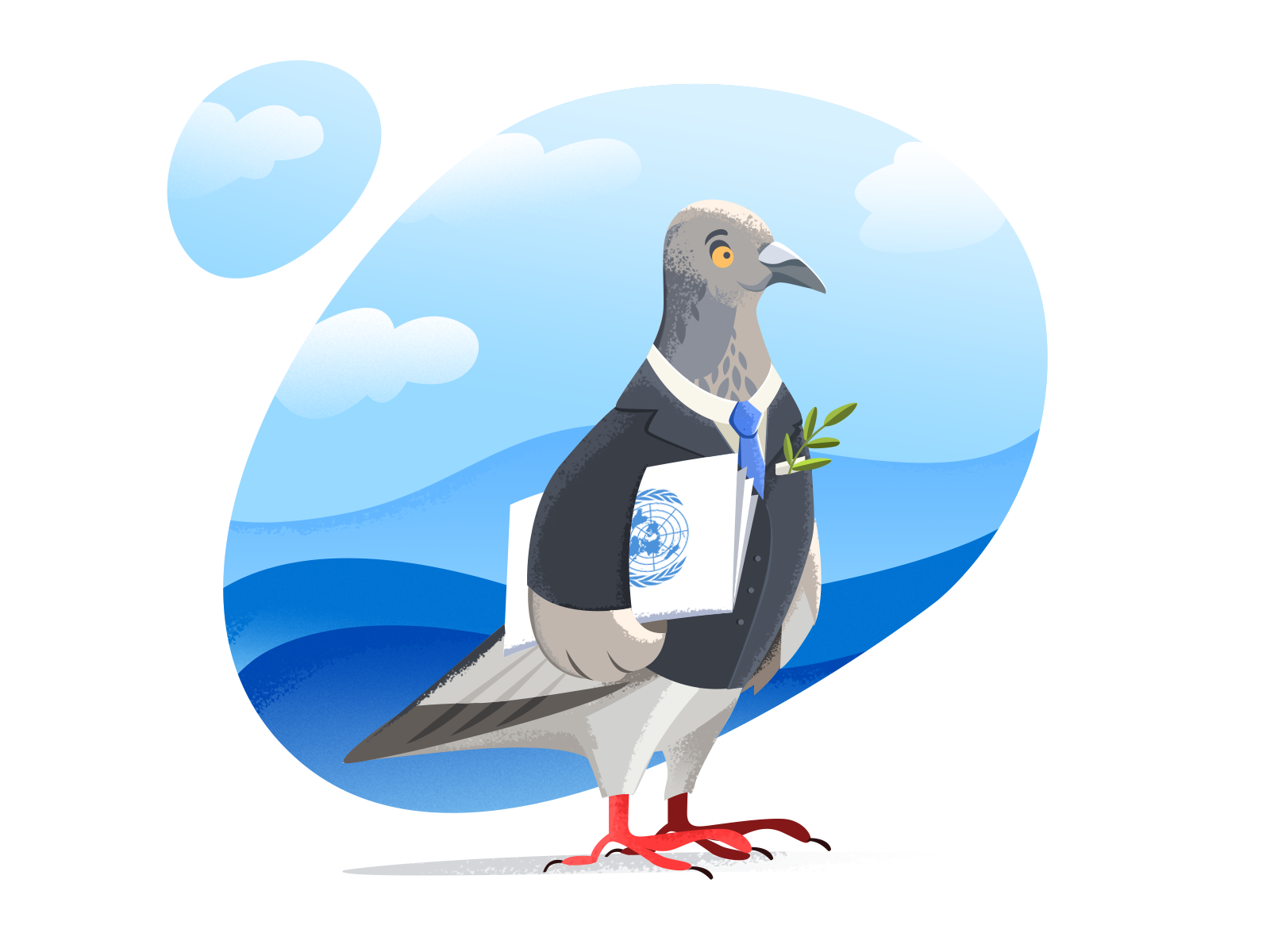 U.N. Day flat illustration design vector diplomat character dove bird of peace pigeon united nations un day symbols olive branch art illustration
