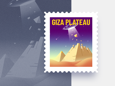 Giza Plateau Stamp design dribbbleweeklywarmup egypt giza plateau illustration pyramids stamp ufo vector warm up weekly warm up weeklywarmup