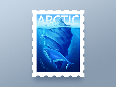 Arctic Stamp animal arctic arctic ocean art blue whale design dribbbleweeklywarmup earth illustration stamp warm-up weekly