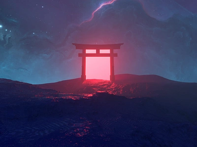 Escapism ⛩️ 3d art artwork c4d design for sale galaxy graphic design illustration japan new nft nfts torii torii artwork