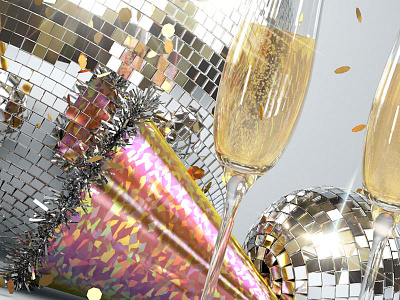 Happy New Year 3d 6kval christmas dance disco ball fb cover flyer holiday new year party postcard xmas