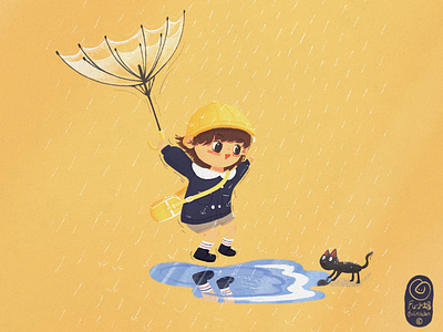 do you like rainy day? cute fulittlebat fu小蝠 illustration kids rain