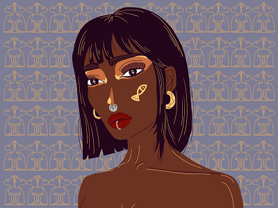 Egyptian girl bust cat character egypt flat girl illustration