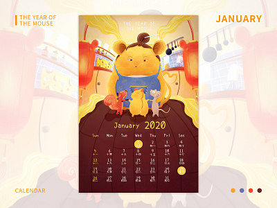 CALENDAR:The year fo the mouse01 2020 animal calendar character chinese new year flat illustration january mother mouse new year zodiac