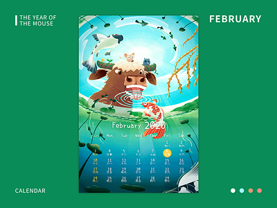 February 2020 animals calf character february flat illustrations mouse spring