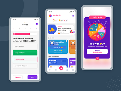 Quizgiri battle challange design illustration light ui quiz quiz app spin trivia