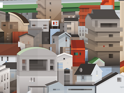 Osaka (WIP) buildings city cityscape cubism cubist illustration japan osaka