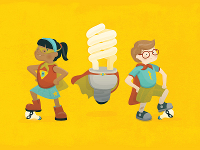 Heroes bulb campaign children childrens concept conservation energy green heroes illustration kids