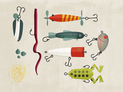 Tackle bait fishing frog hooks illustration spinner study tackle vector worm