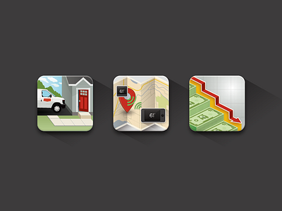 Icons cooling heating house icons illustration installation map money savings thermostat van