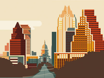 Austin city skyline illustration poster travel