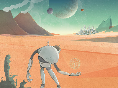 Worldbuilding Poster galaxy illustration poster robot space volcano world