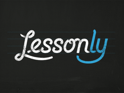Lessonly Logo — Blue & White chalk lettering typography
