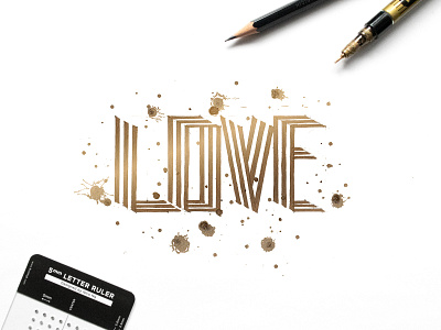Love Gold Lettering box lettering brush lettering brush pen calligraphy custom lettering gold gold lettering handwriting letter ruler lettering lettering composition type typography