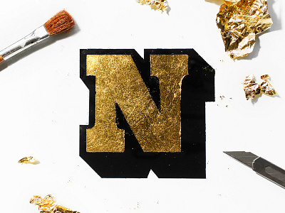 "N" Gold Leaf Lettering 3d lettering design glass gilding glass lettering gold gold leaf gold lettering hand lettering lettering logo n type typography