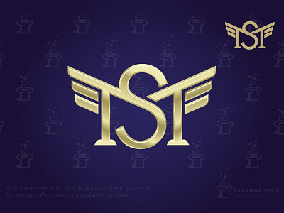 Monogram Letter MS / SM Logo (for sale) airline angel aviation bird capitals flying golden logo logo for sale monogram typogaphy winged wings