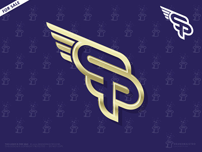 Winged Monogram Logo with Letters SP PS (for sale) airport aviation bird character drone gold initial letter logo logo for sale monogram sport sportive technic technology transport typography wings