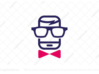 Techie Mobile Guy Logo ai app artificial intelligence bow tie designer glasses eyewear face gentleman goggle head logo logo for sale mascot mobile telephone optician repair smart smartphone techie