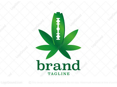 Cannabis Razor Blade Logo barbershop beard cannabis cbd oil coffeeshop cutting hairdresser hemp knife leaf logo logo for sale marijuana pot razorblade scissors shaving weed