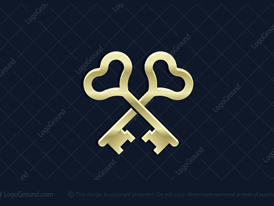 Golden Heart Keys (For sale) crossed keys dating elegance expensive gold golden goldsmith heart jewelry key maker lock logo logo for sale love lovely quality real estate agent safe security guard