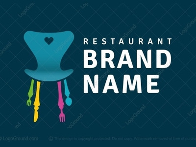Seats And Diner Restaurant Logo bar butterfly chair cafe catering chairs cooking shop cutlery diner food and drinks food delivery fork haute cuisine heart knife logo logo for sale restaurant seats snack spoon