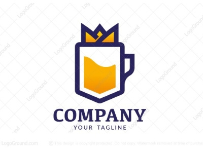 Royal Beer Glass Logo (for sale) alcohol beer brew brewery cafe crest crown distillery elite factory glass king liquor store logo logo for sale mug pub royal shield