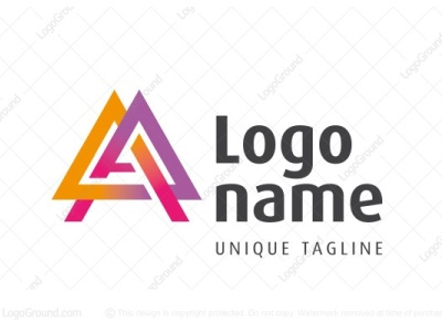 Abstract Letter A Triangle Logo (for sale) abstract colorful gradient interlocking logo logo for sale monogram overflowing overlapping pointed pyramid rainbow trendy triangle triangles typography unique