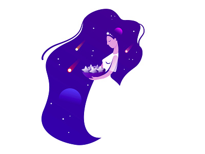 Star girl 2d character cosmic design flat illustration space vector