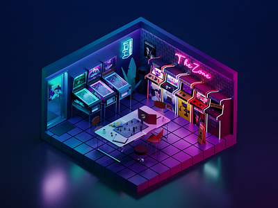 Arcade After Hours 3d 80s arcade blender games illustration low poly neon retro