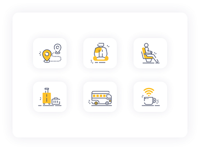 Travel Icon Set baggage branding business coffee digital graphic design icon design icon set icons icons pack illustration linestyle location travel travel agency ui vector web wifi yellow