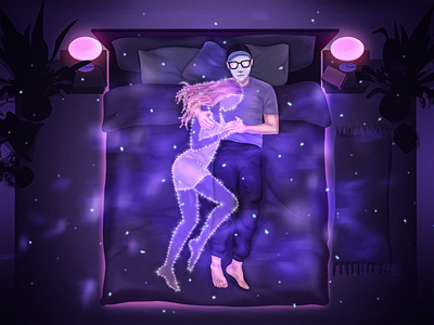 Romantic Illustration 2d art animation cosmos couple digital digital illustration digitalart drawing dreaming ghost graphic design illustration lights night photoshop purple romantic room stars storytelling