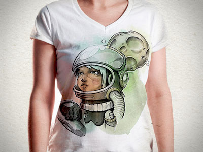 Full moon t-shirt! art astronaut illustration ink moon print t shirt woman