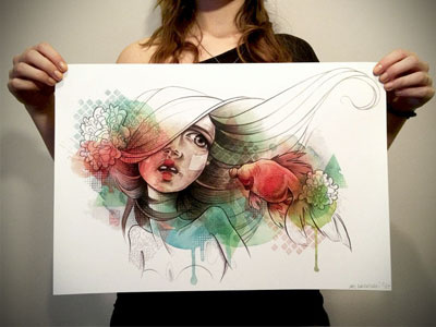 Sushi art colors drawing fish illustration ink patern sushi woman