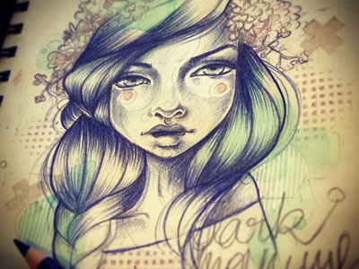 Dark mornings art colors face hair illustration ink pattern sketch woman