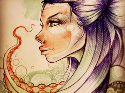 Blue hair & red tentacle art colors face hair illustration ink pattern sketch woman