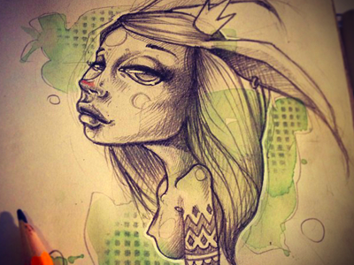 Doodle art colors face hair illustration ink pattern rabbit sketch tattoo woman
