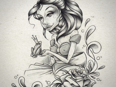 Tattoo art drawing flowers frog illustration princess roses tattoo