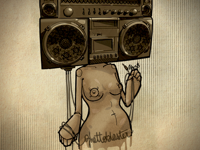 Ghettoblaster, revisited. ghettoblaster illustration print wallpaper woman
