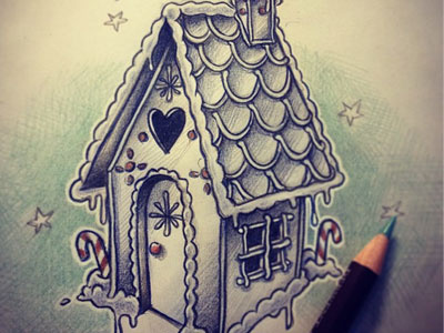Merry Christmas art christmas color pencil decoration drawing gingerbread house illustration snow