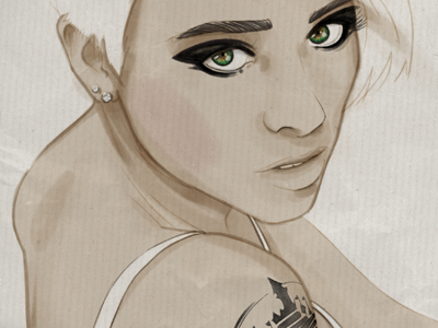 Tattooed blonde blonde eyes illustration tattoo woman