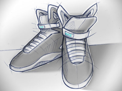 Back to the futur and drawing blue grey illustration nike running shoes sketch