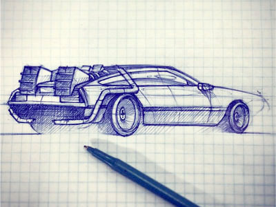 Back to the futur back to the futur bic blue car draft hand drawing illustration pen rough sketch
