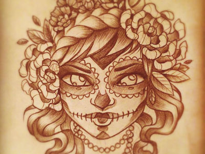 Halloween dia de los muertos flower hair halloween illustration makeup woman