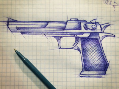 Gun bic blue drawing gun illustration sketch