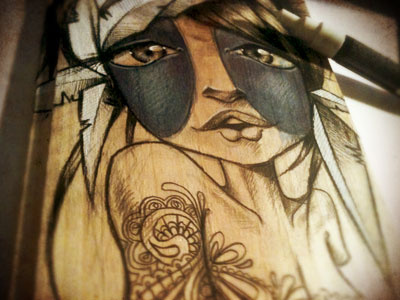 No.3 artwork hair illustration purple tattoos woman wood