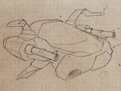 spaceship with guns illustration sketches