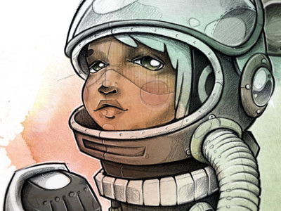 Full moon art artwork astronaut colors illustration ink print rebound women